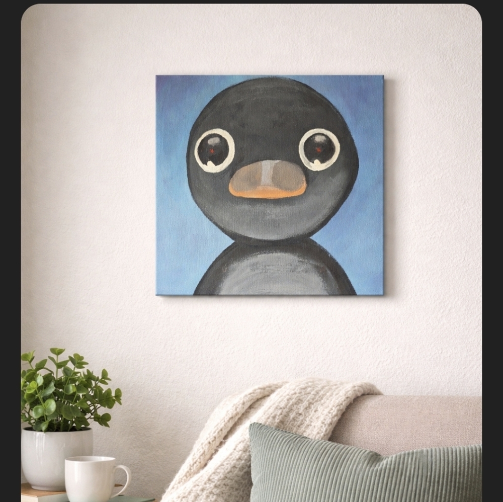 Penguin Black and Gray Canvas Art Cartoon Eyes